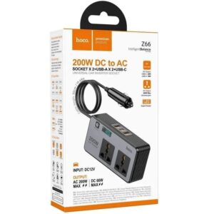 محول كهربائي وشاحن سريع للسيارة من ماركة هوكو Hoco Z66 Car Power Inverter
