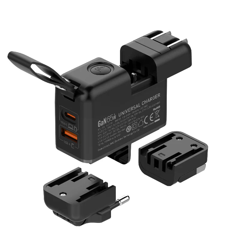 شاحن جداري سريع 65واط منفذ USB-A / منفذ Type-C / أسود