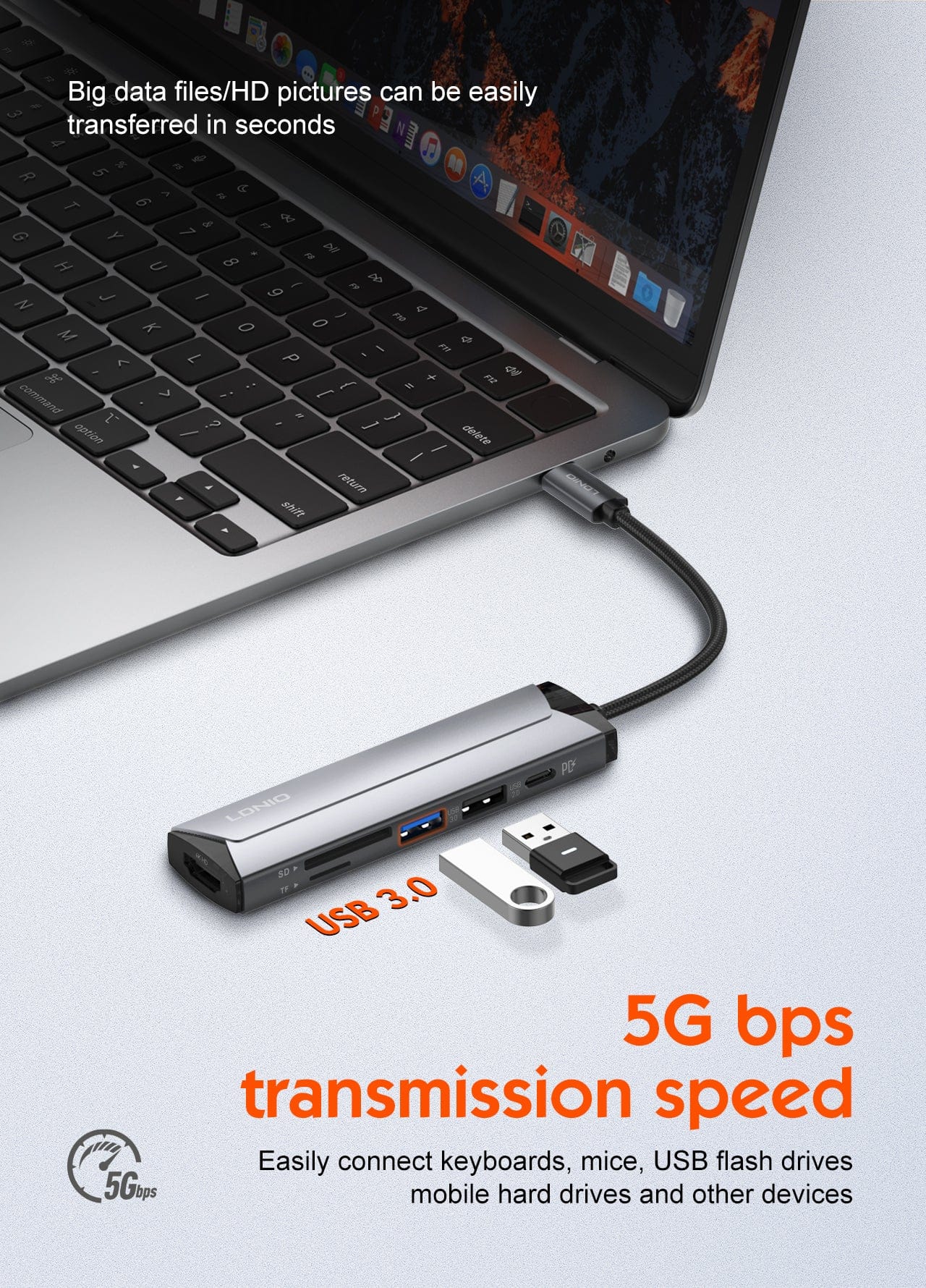 موزع متعدد الوظائف LDNIO DS-56H USB-C بدعم شحن سريع 100 واط وتصميم حديث متعدد المنافذ - الصورة 3