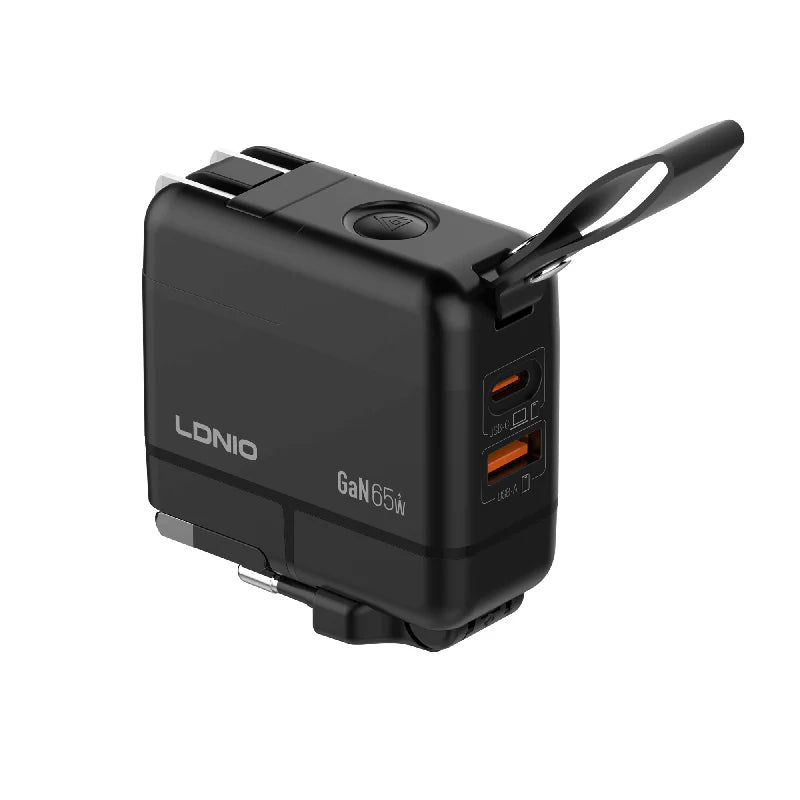 شاحن جداري سريع 65واط منفذ USB-A / منفذ Type-C / أسود - الصورة 3